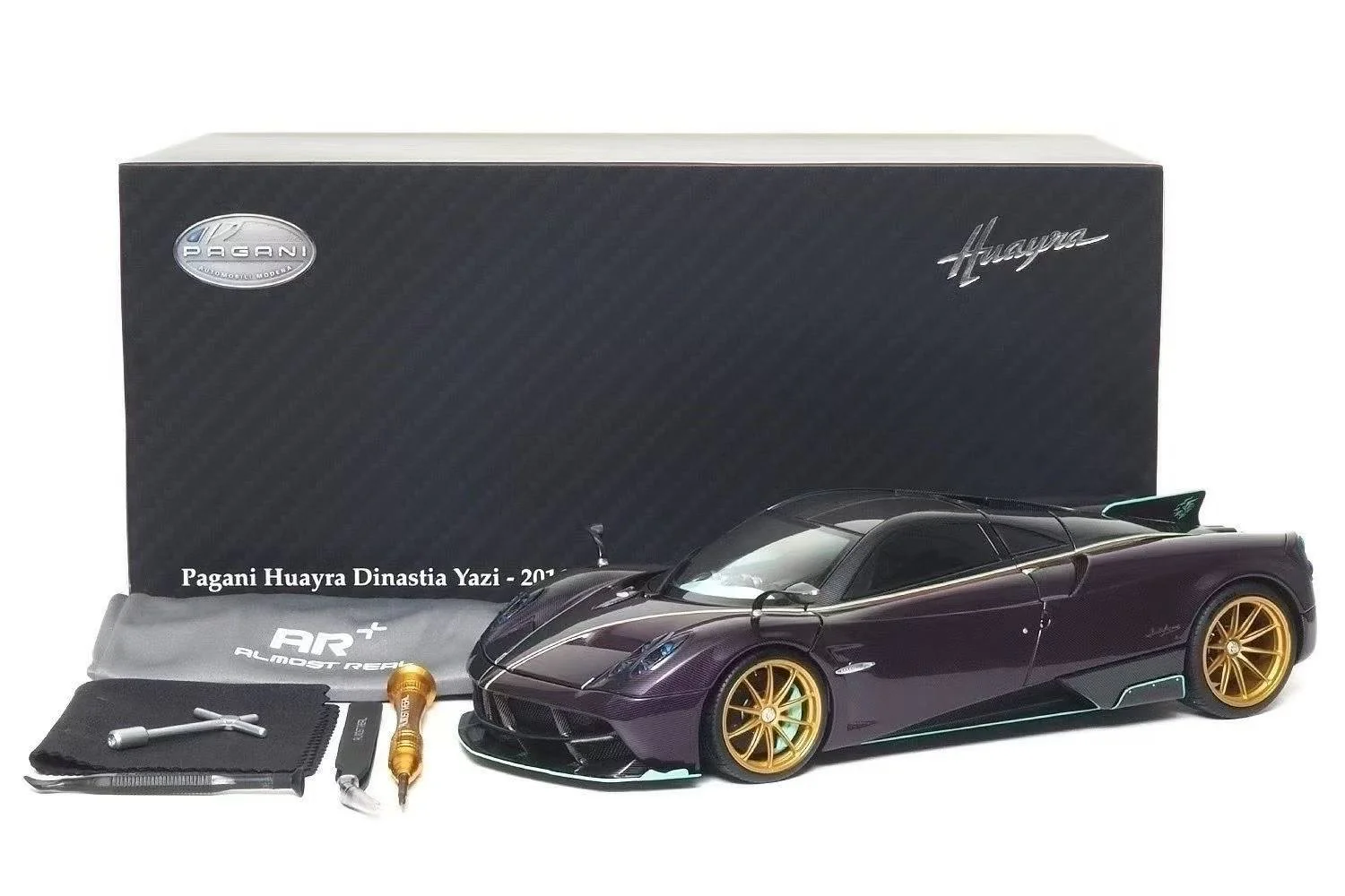 Almost-Real 2016 Pagani Huayra Dinastia Yazi Purple Carbon w/ Teal 1:18 - Image 9
