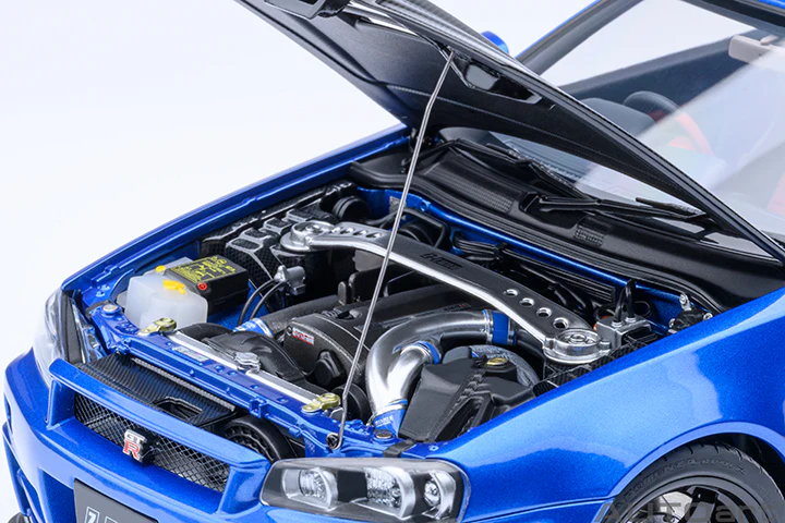 AUTOart 2001 Nissan Skyline GT-R (R34) Z-Tune Bayside Blue w/ Carbon Fiber Hood 1:18 - Image 13