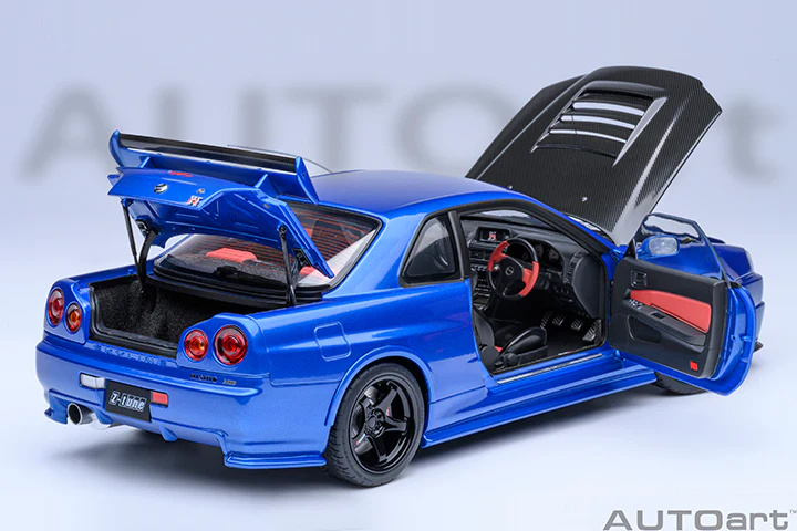 AUTOart 2001 Nissan Skyline GT-R (R34) Z-Tune Bayside Blue w/ Carbon Fiber Hood 1:18 - Image 17