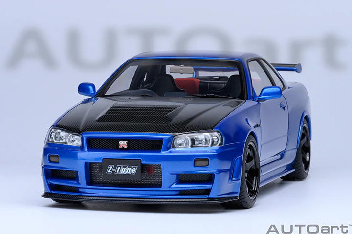 AUTOart 2001 Nissan Skyline GT-R (R34) Z-Tune Bayside Blue w/ Carbon Fiber Hood 1:18 - Image 18
