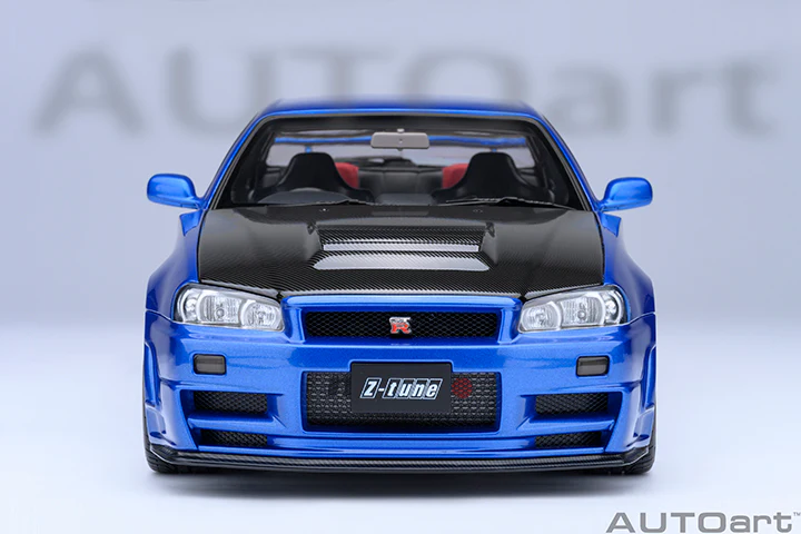 AUTOart 2001 Nissan Skyline GT-R (R34) Z-Tune Bayside Blue w/ Carbon Fiber Hood 1:18 - Image 7