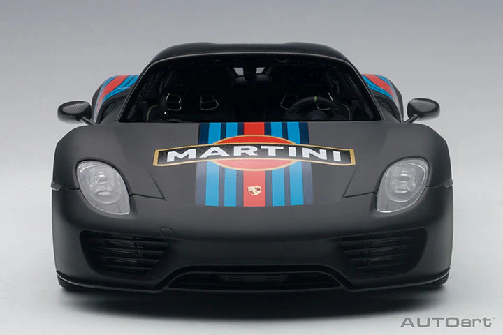 AUTOart Porsche 918 Spyder w/ Weissach Pkg Matte Black w/ Martini Livery 1:18 - Image 6