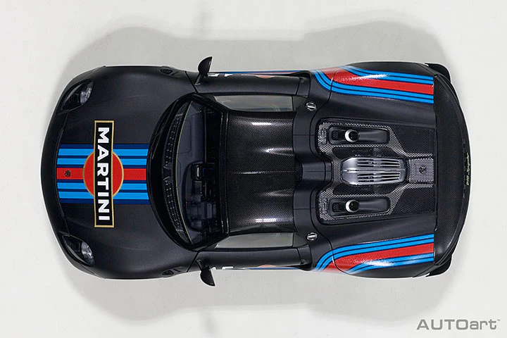 AUTOart Porsche 918 Spyder w/ Weissach Pkg Matte Black w/ Martini Livery 1:18 - Image 8
