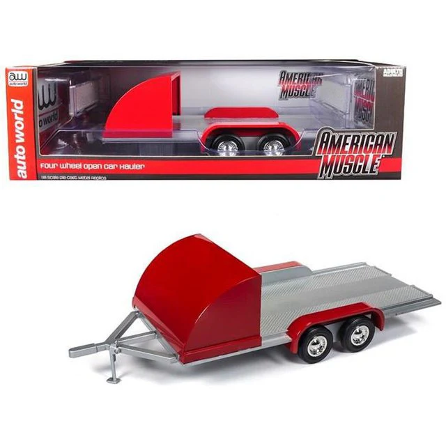 Autoworld American Muscle - Accessories - Auto Transport Trailer Silver and Red 1:18 - Image 3