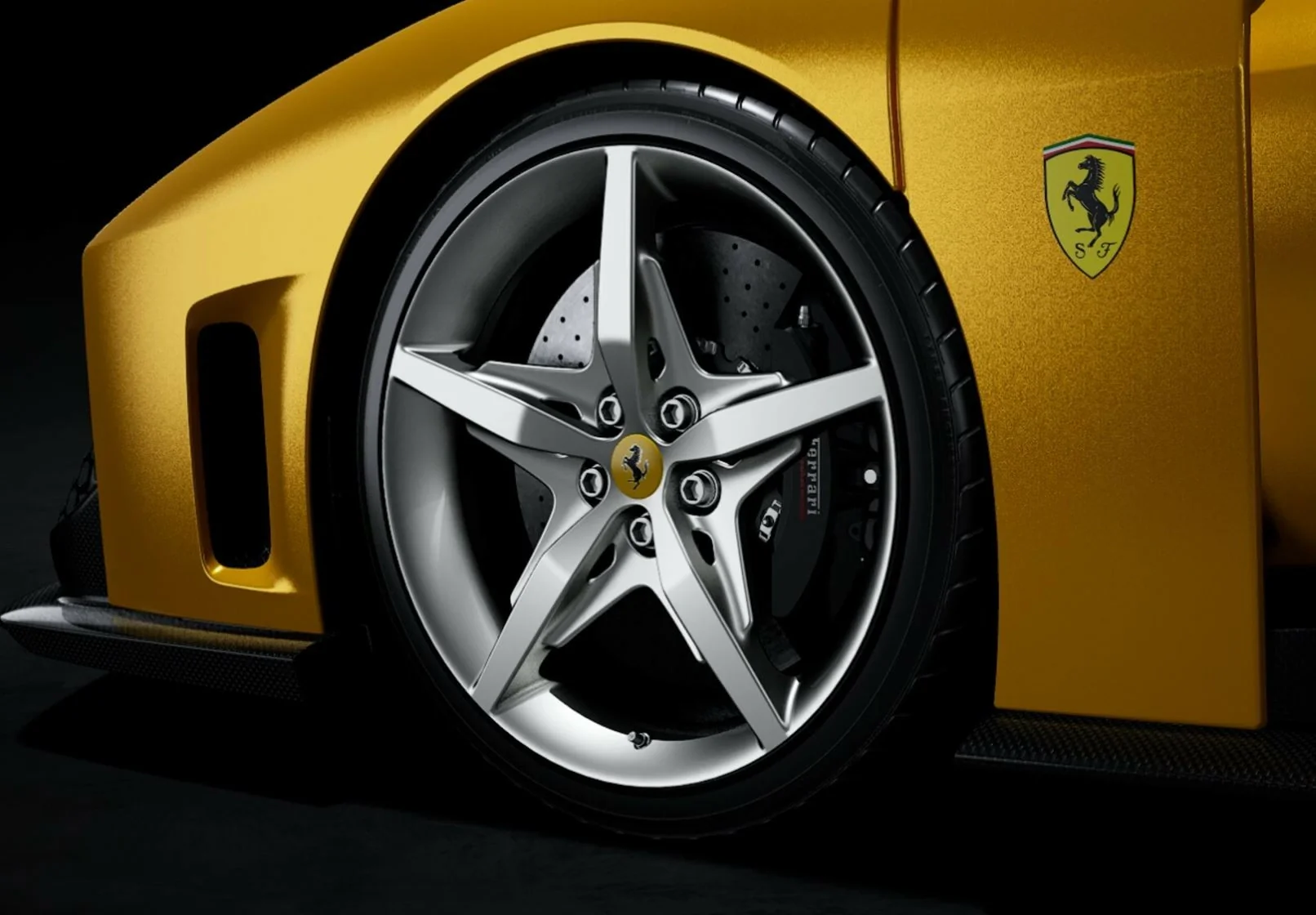 BBR 2024 Ferrari F80 Carbon Optional Giallo Tristrato (3 Layer Yellow Metallic) w/ Silver Wheels WITH DISPLAY 1:18 - Image 2