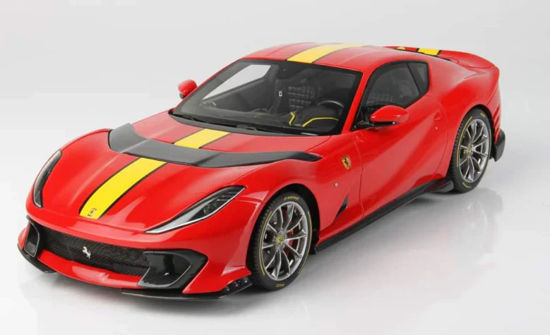 Bburago 2021 Ferrari 812 Competizione Rosso Corsa Red w/ Yellow Stripe 1:18 - Image 2