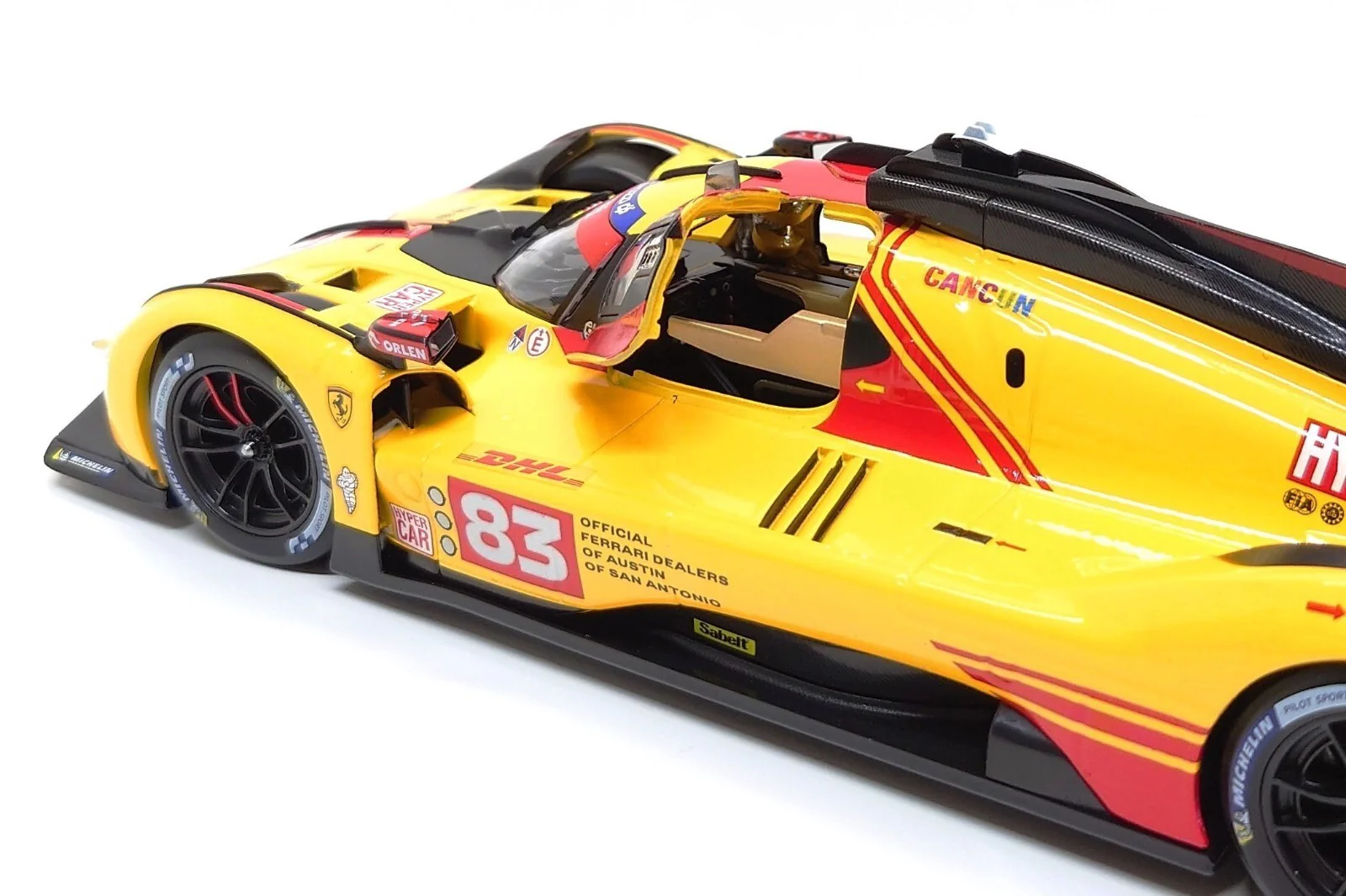 Bburago Ferrari 499P 3.0L Turbo V6 No 83 Team Ferrari AF Corse 4th WEC Qatar 2024 - Yellow 1:18 - Image 10