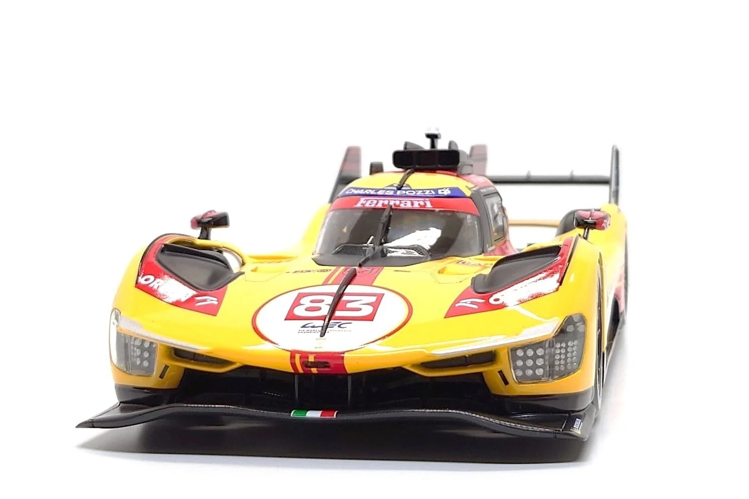 Bburago Ferrari 499P 3.0L Turbo V6 No 83 Team Ferrari AF Corse 4th WEC Qatar 2024 - Yellow 1:18 - Image 11