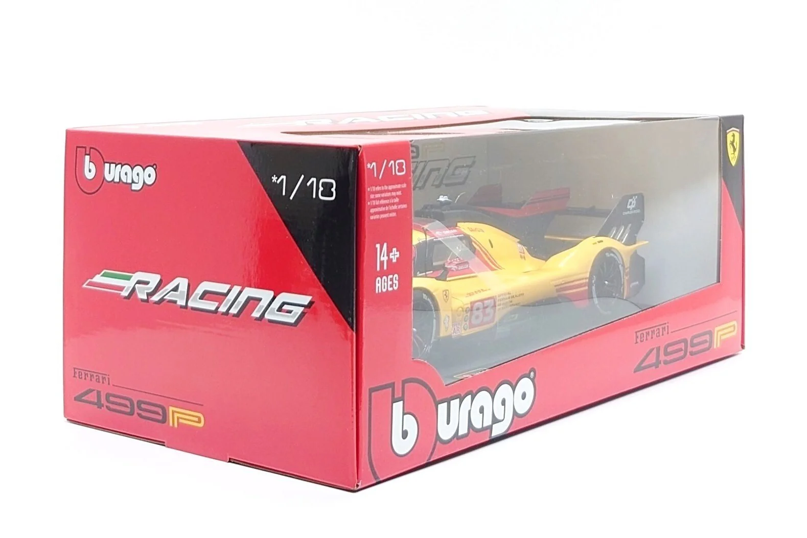 Bburago Ferrari 499P 3.0L Turbo V6 No 83 Team Ferrari AF Corse 4th WEC Qatar 2024 - Yellow 1:18 - Image 12