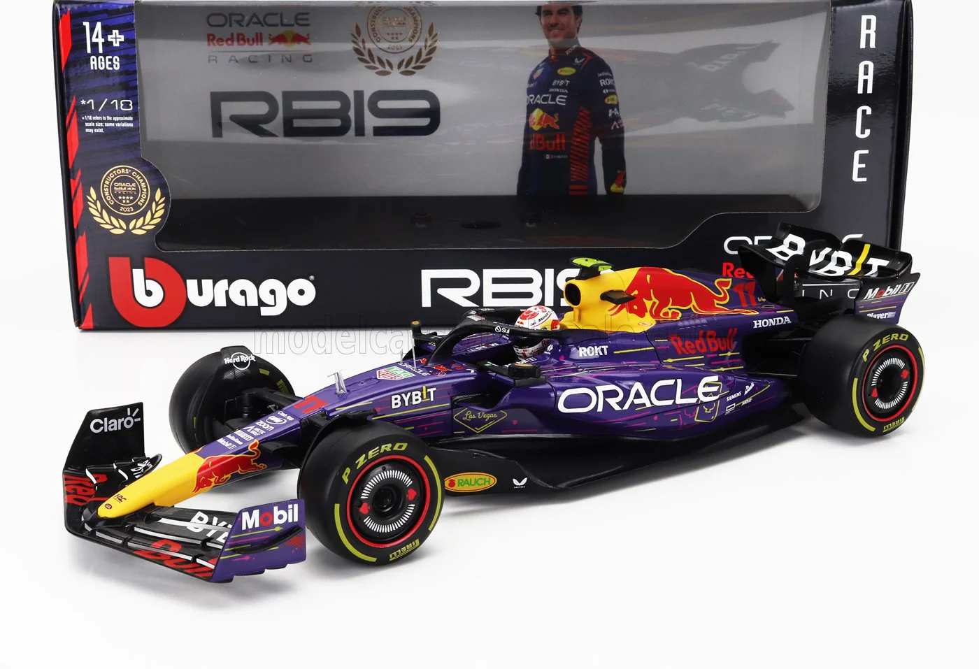Bburago F1 RB19 Team Oracle Red Bull Racing No 11 3rd Las Vegas GP 2023 (Perez) Purple 1:18