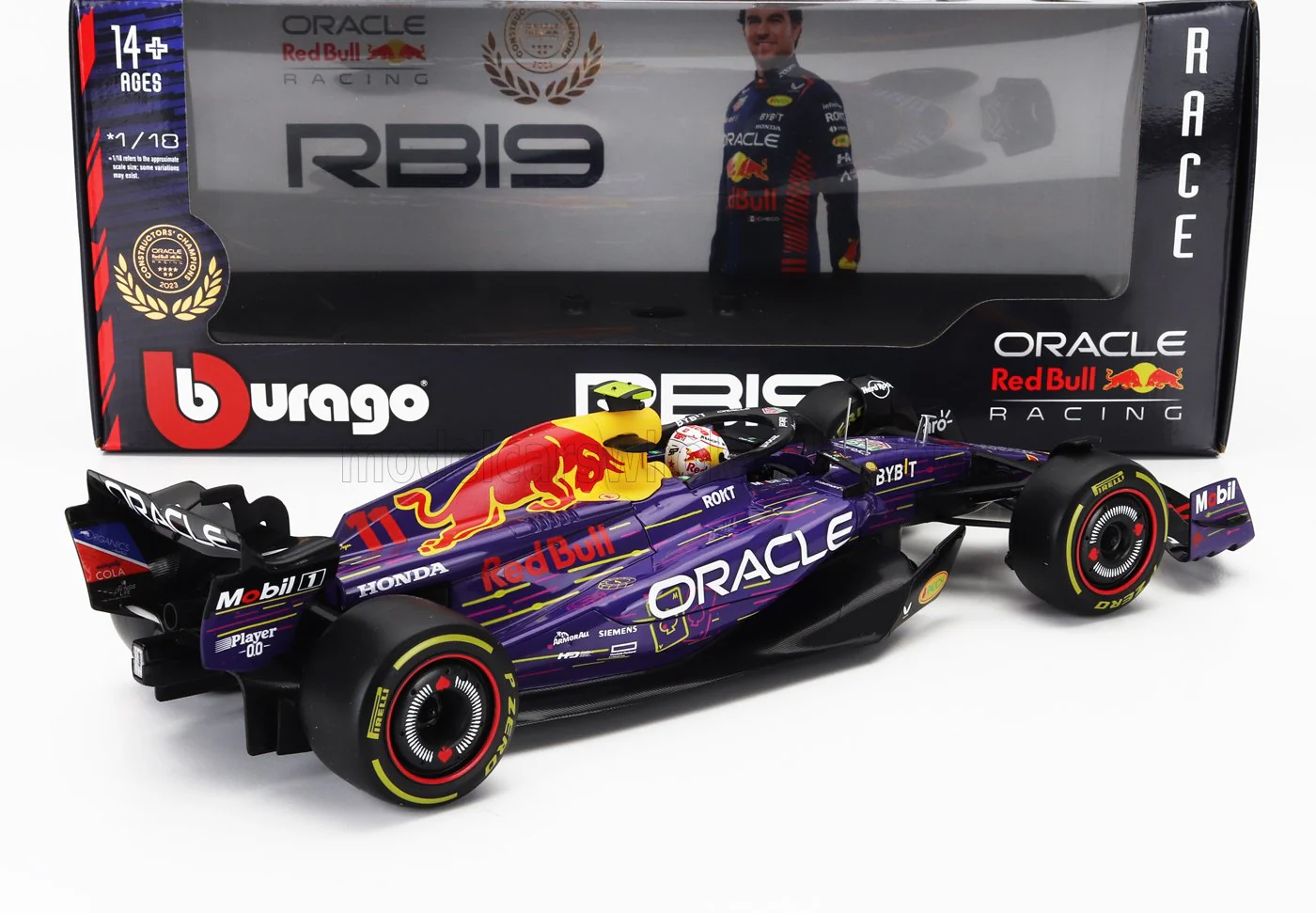 Bburago F1 RB19 Team Oracle Red Bull Racing No 11 3rd Las Vegas GP 2023 (Perez) Purple 1:18 - Image 2