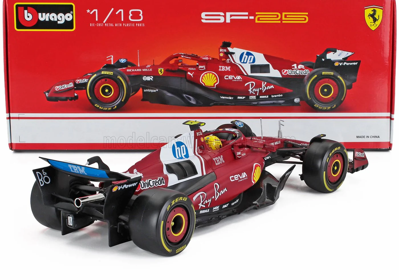 Bburago Ferrari F1 SF-25 Team Scuderia Ferrari HP #44 (Hamilton) Season 2025 Red 1:18 - Image 2