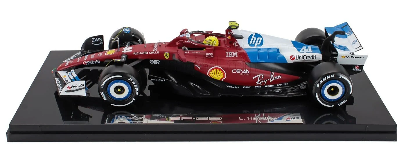 Bburago Ferrari F1 SF-25 Team Scuderia Ferrari HP #44 Miami GP 2025 (Hamilton) Red WITH CASE 1:18 - Image 10
