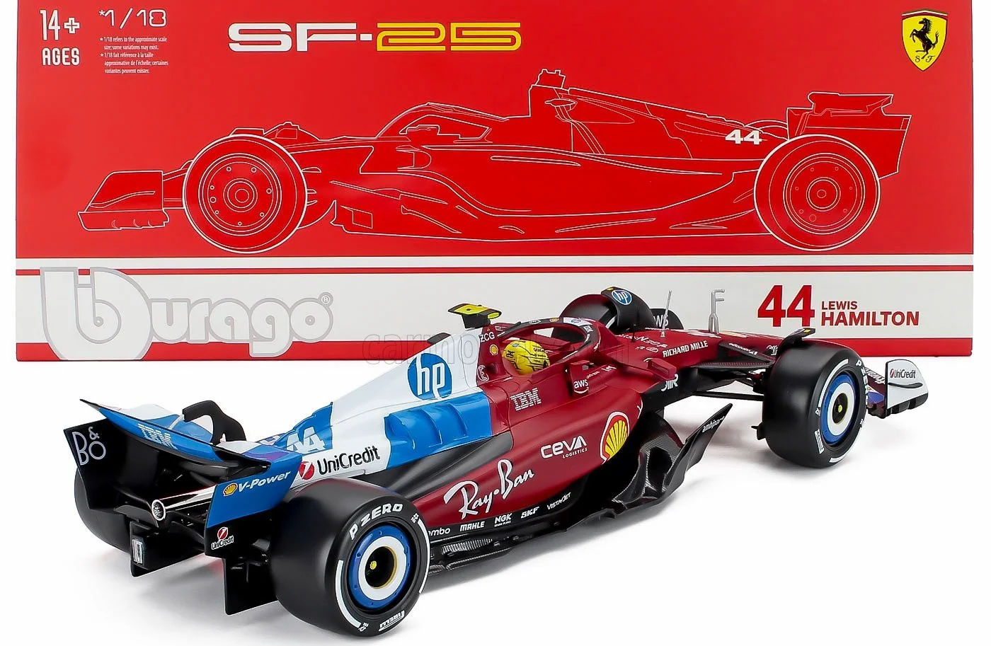 Bburago Ferrari F1 SF-25 Team Scuderia Ferrari HP #44 Miami GP 2025 (Hamilton) Red WITH CASE 1:18 - Image 2