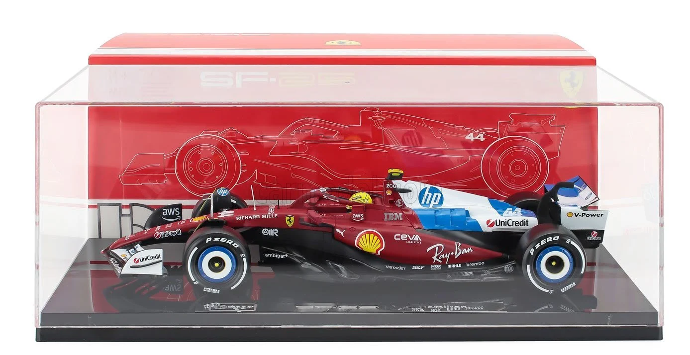 Bburago Ferrari F1 SF-25 Team Scuderia Ferrari HP #44 Miami GP 2025 (Hamilton) Red WITH CASE 1:18 - Image 3