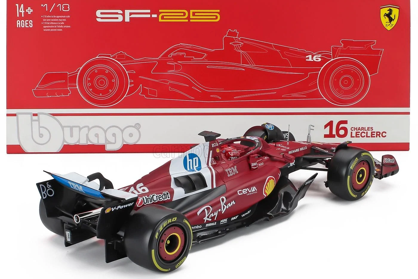Bburago Ferrari F1 SF-25 Team Scuderia #16 (LeClerc) Season 2025 Red WITH CASE 1:18 - Image 2