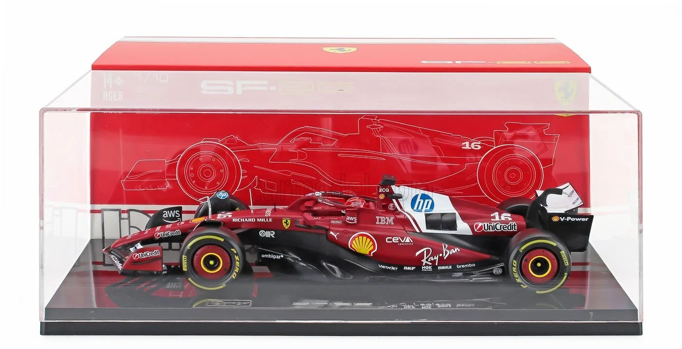 Bburago Ferrari F1 SF-25 Team Scuderia #16 (LeClerc) Season 2025 Red WITH CASE 1:18 - Image 3