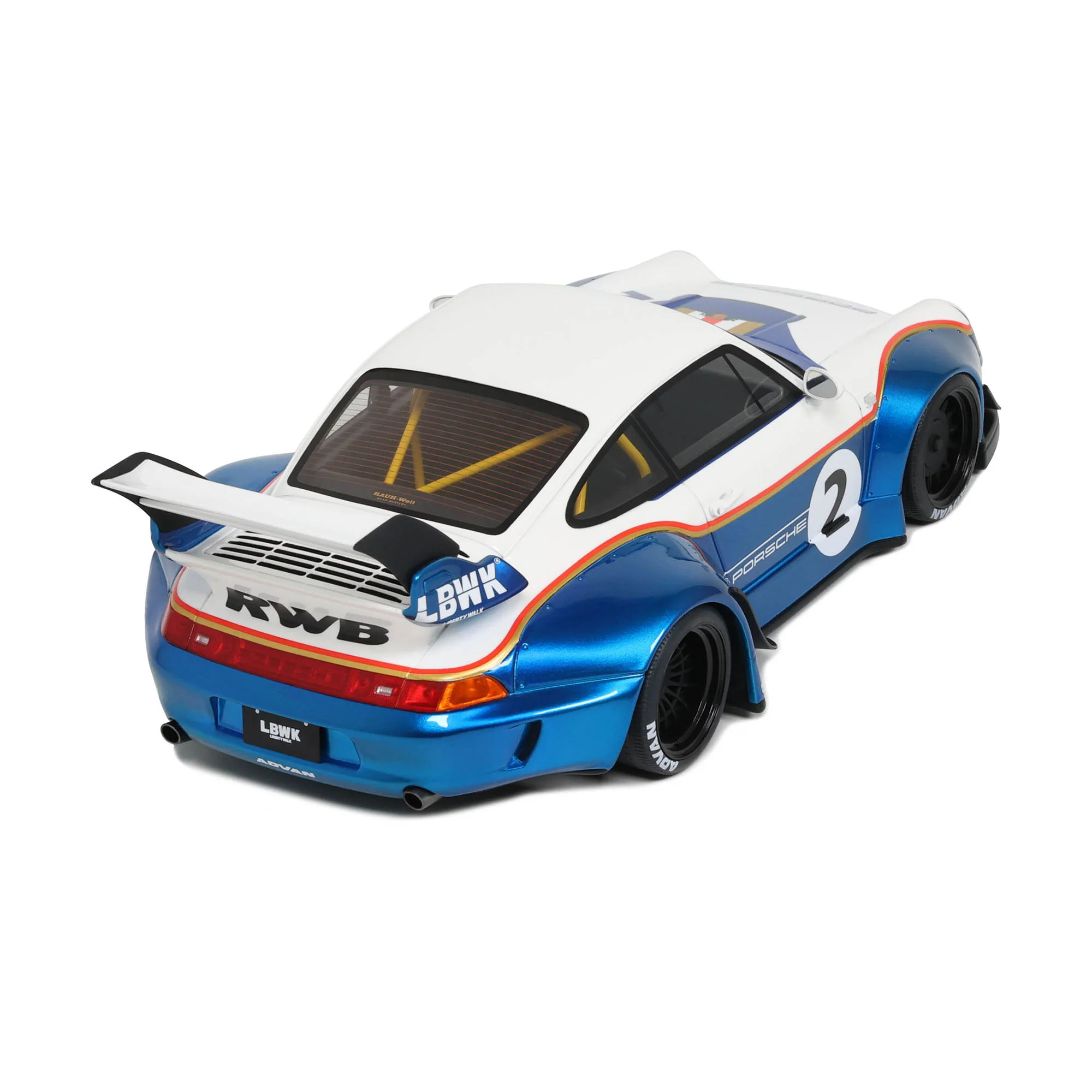 GT Spirit 2023 Porsche 911 993 RWB X No 2 Liberty Walk White and Blue 1:18 - Image 11