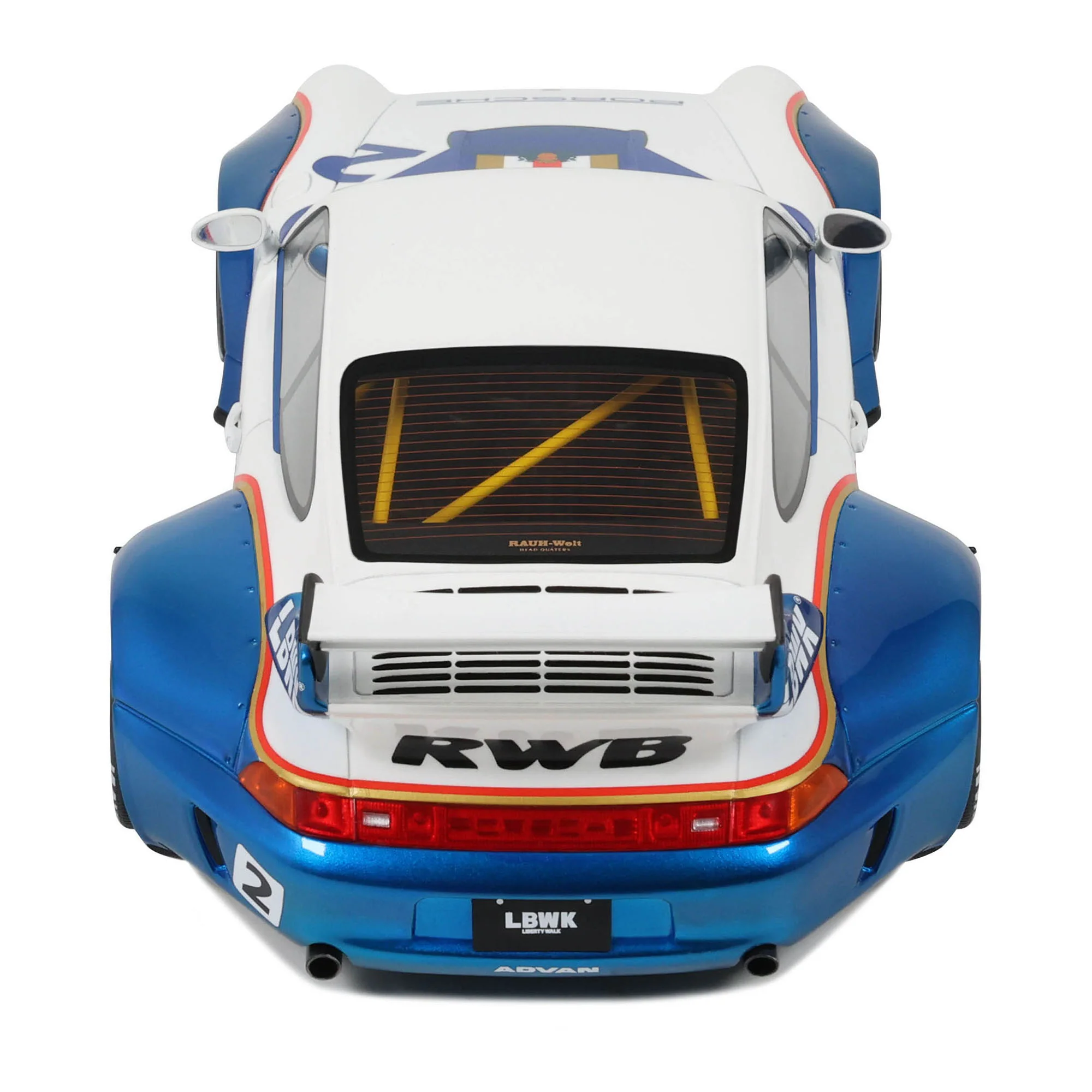 GT Spirit 2023 Porsche 911 993 RWB X No 2 Liberty Walk White and Blue 1:18 - Image 13