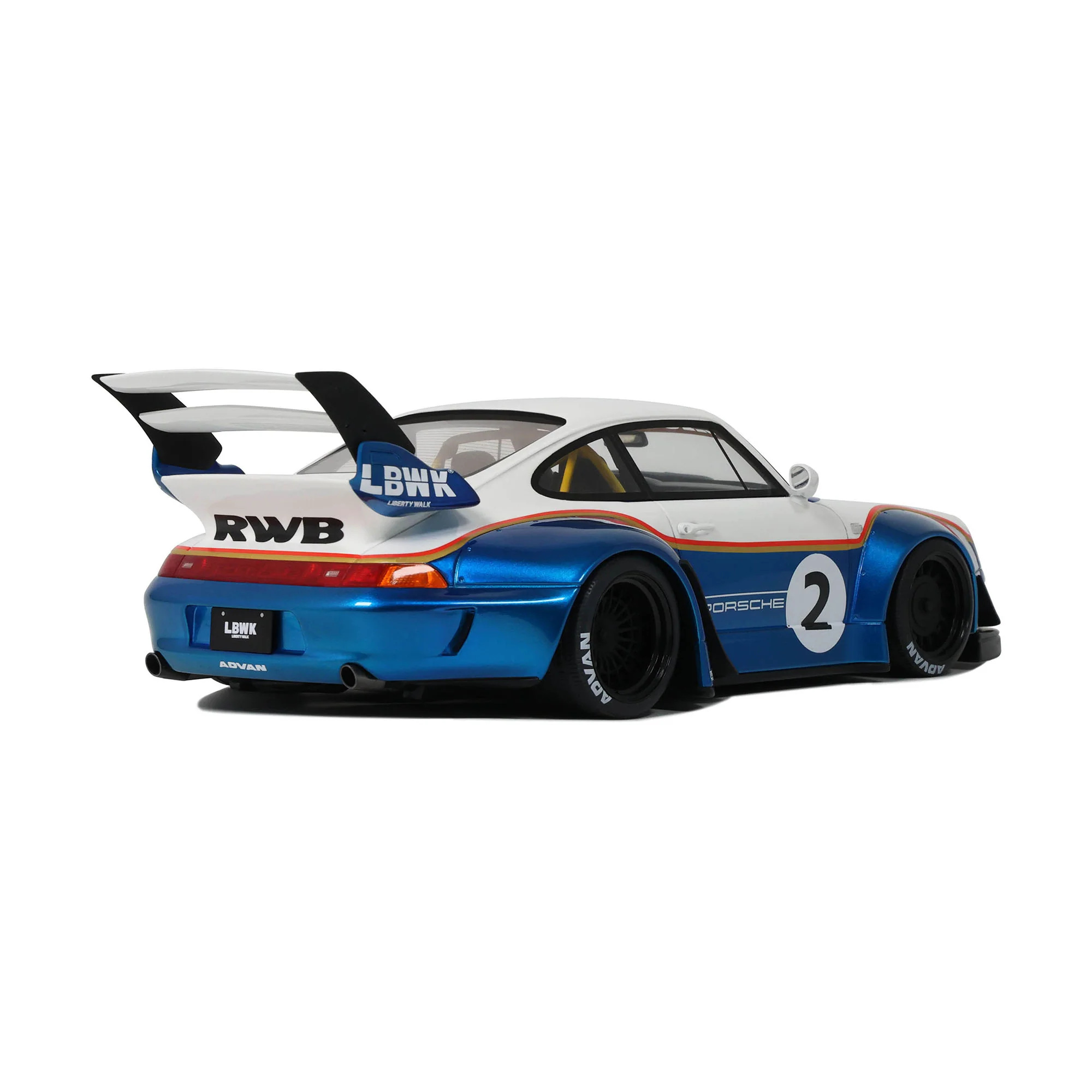 GT Spirit 2023 Porsche 911 993 RWB X No 2 Liberty Walk White and Blue 1:18 - Image 6
