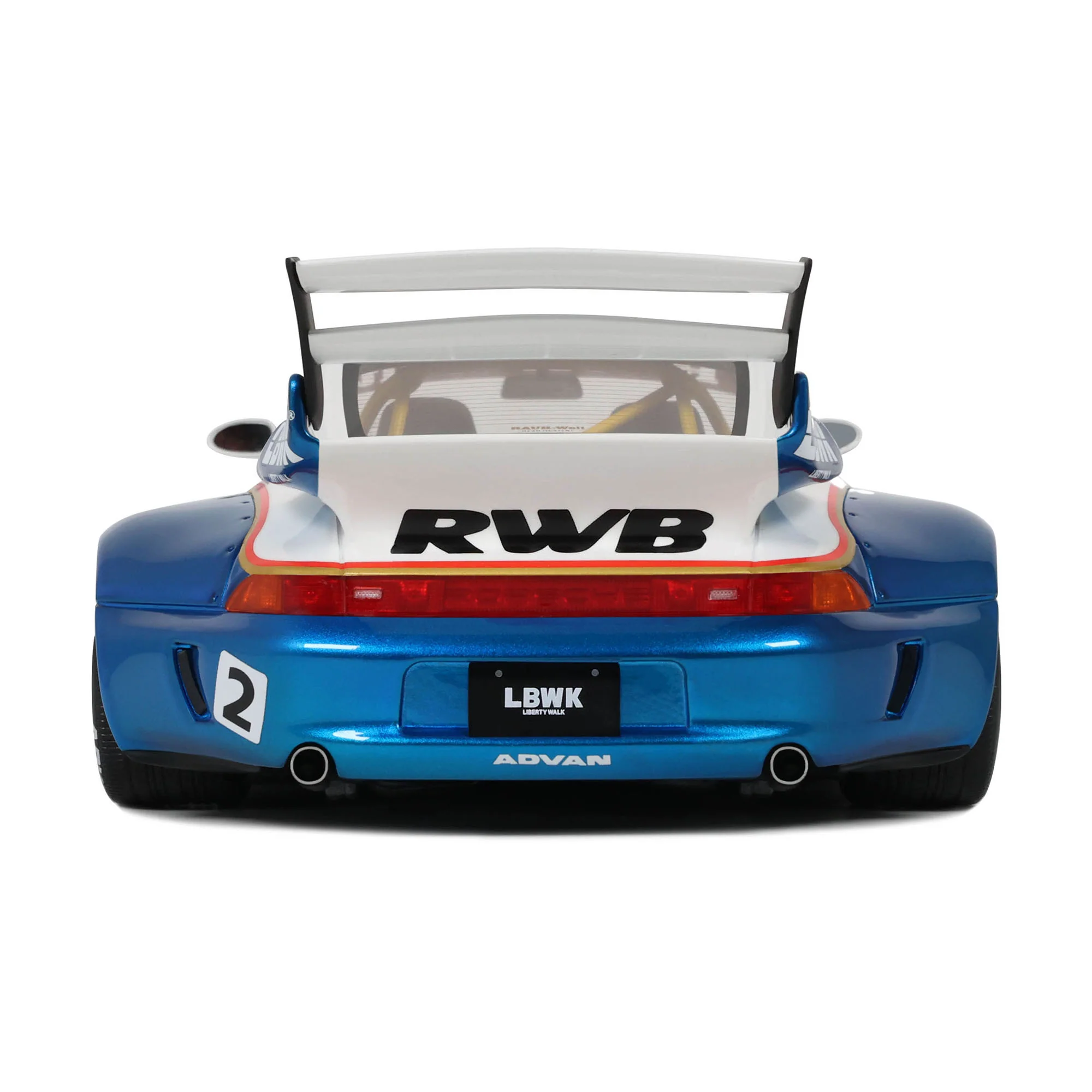 GT Spirit 2023 Porsche 911 993 RWB X No 2 Liberty Walk White and Blue 1:18 - Image 9
