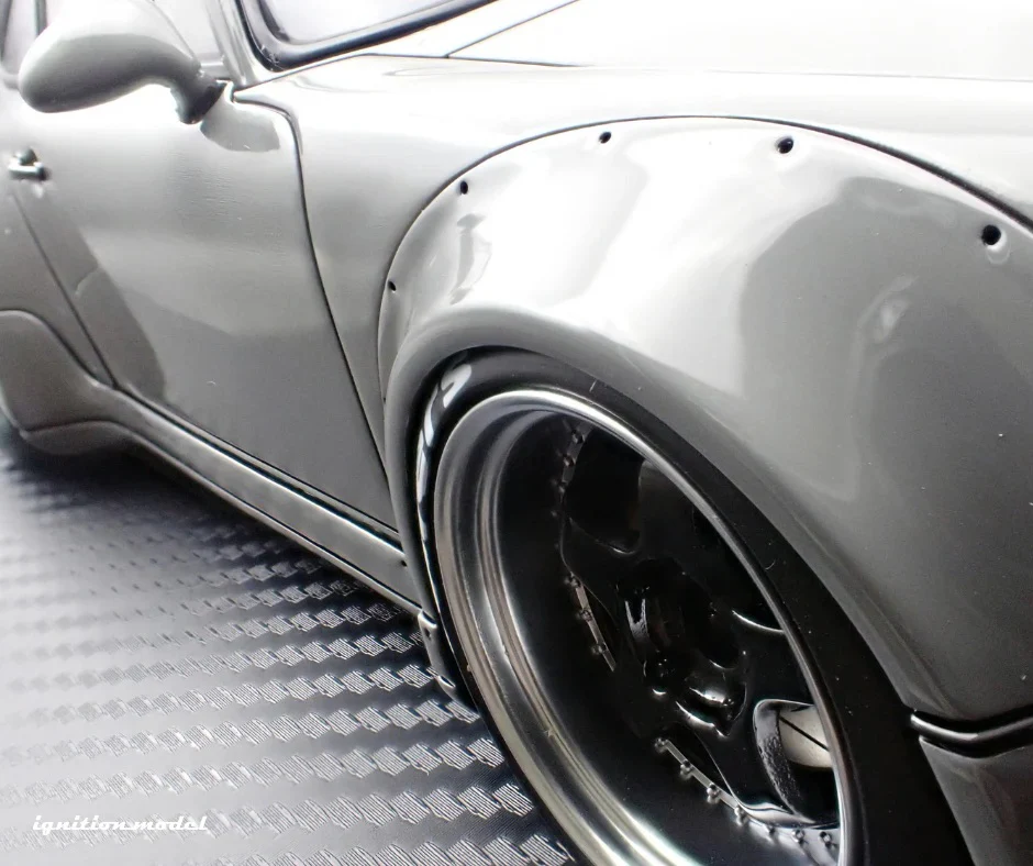 Ignition-Model Porsche 911 964 RWB w/ Whale Tail, Gray (John Sibal) w/ Black Work Wheels 1:18 - Image 15