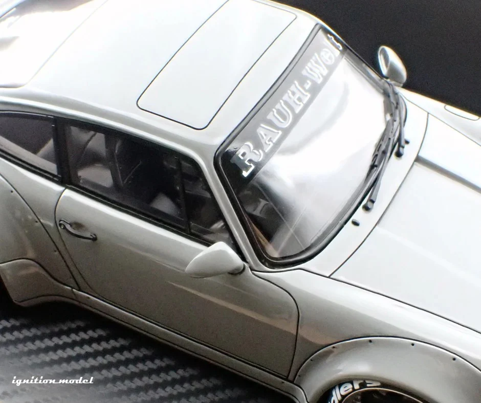 Ignition-Model Porsche 911 964 RWB w/ Whale Tail, Gray (John Sibal) w/ Black Work Wheels 1:18 - Image 4