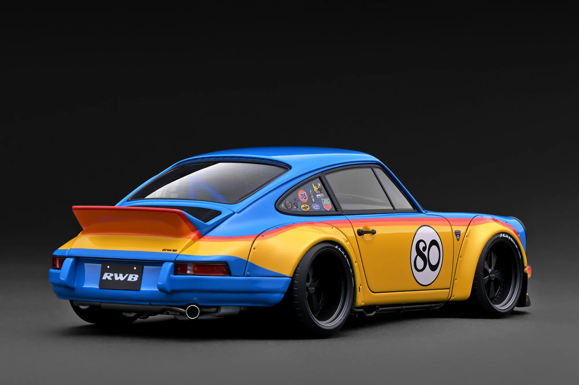 Ignition-Model Porsche 911 F Series Backdate #80 RWB Coupe Yellow & Blue 1:18 - Image 2