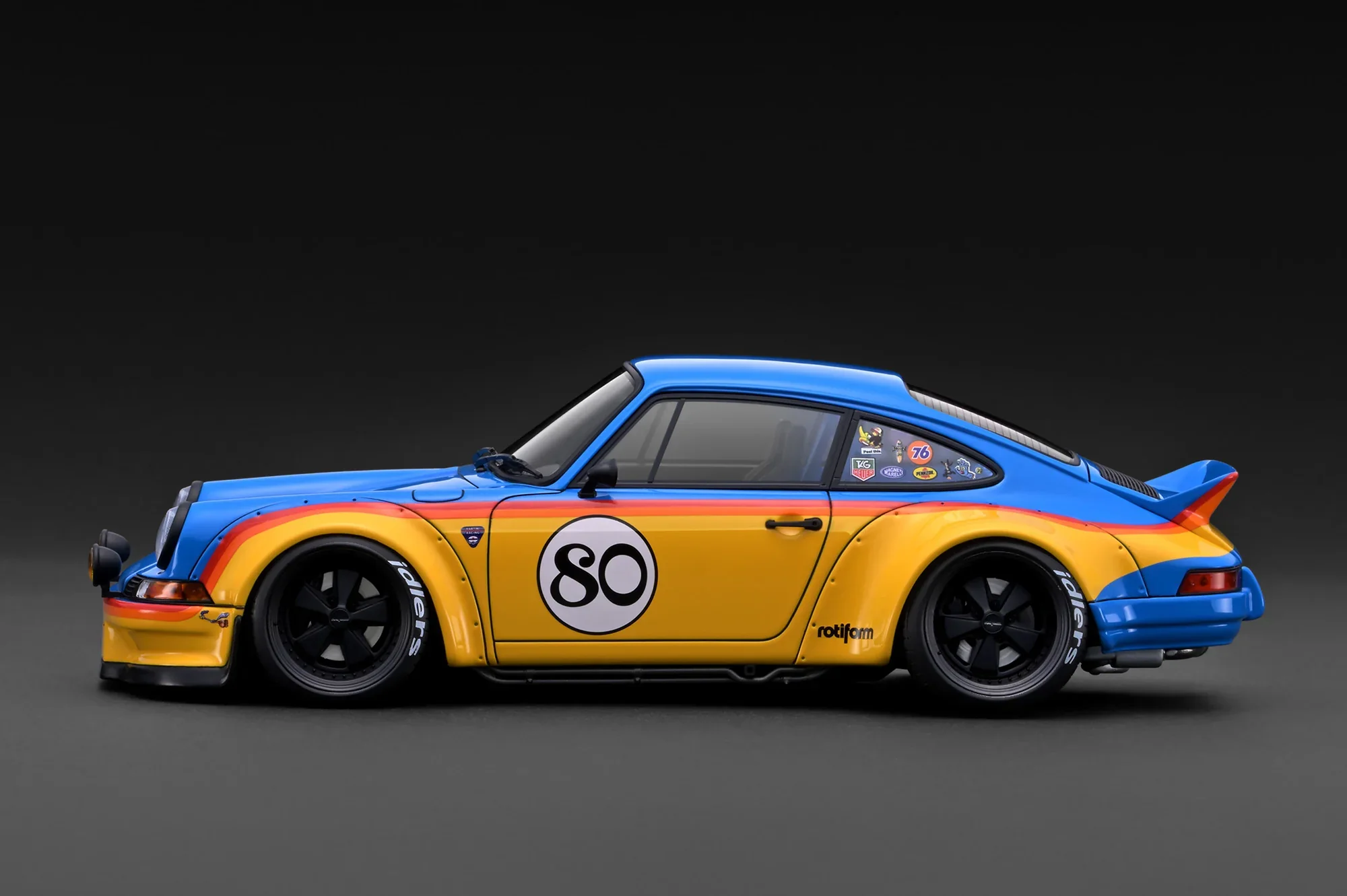Ignition-Model Porsche 911 F Series Backdate #80 RWB Coupe Yellow & Blue 1:18 - Image 3