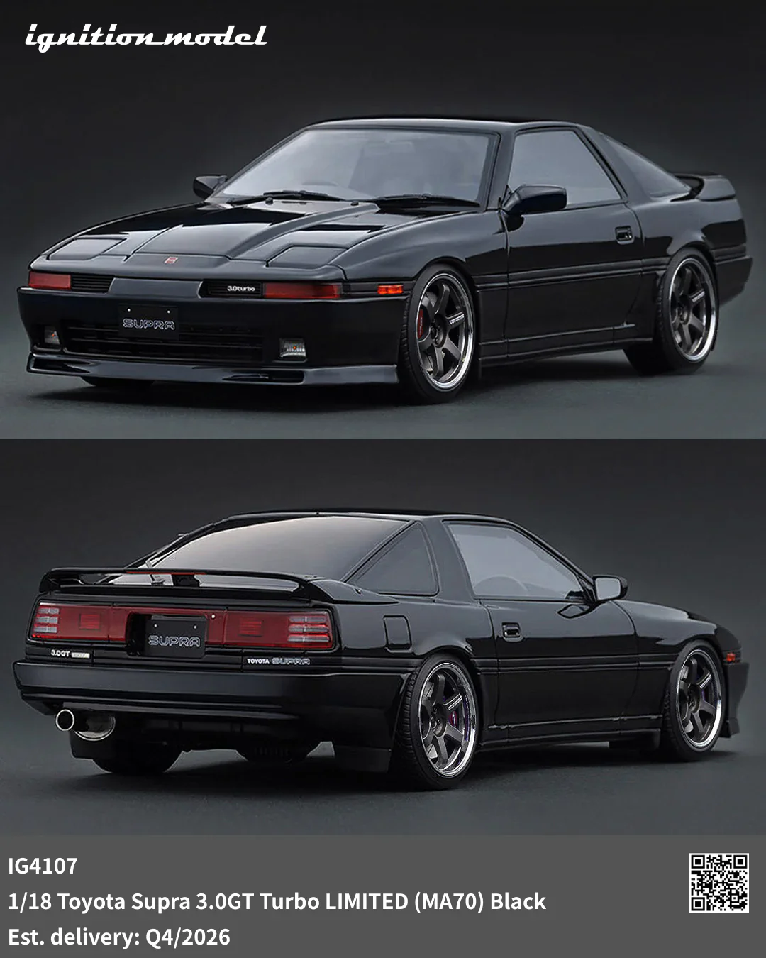 Ignition-Model Toyota Supra 3.0 GT Turbo LIMITED MK3 (A70) Black 1:18 - Image 3