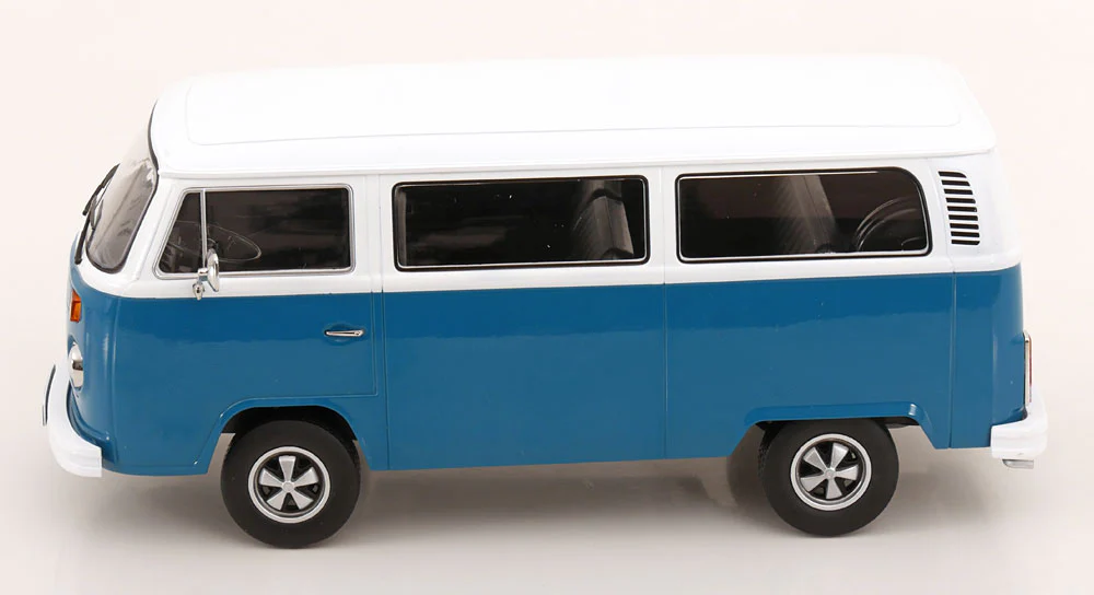 KK Scale 1972 Volkswagen T2b Minibus (Fuchs Wheels) Blue & White 1:18 - Image 3