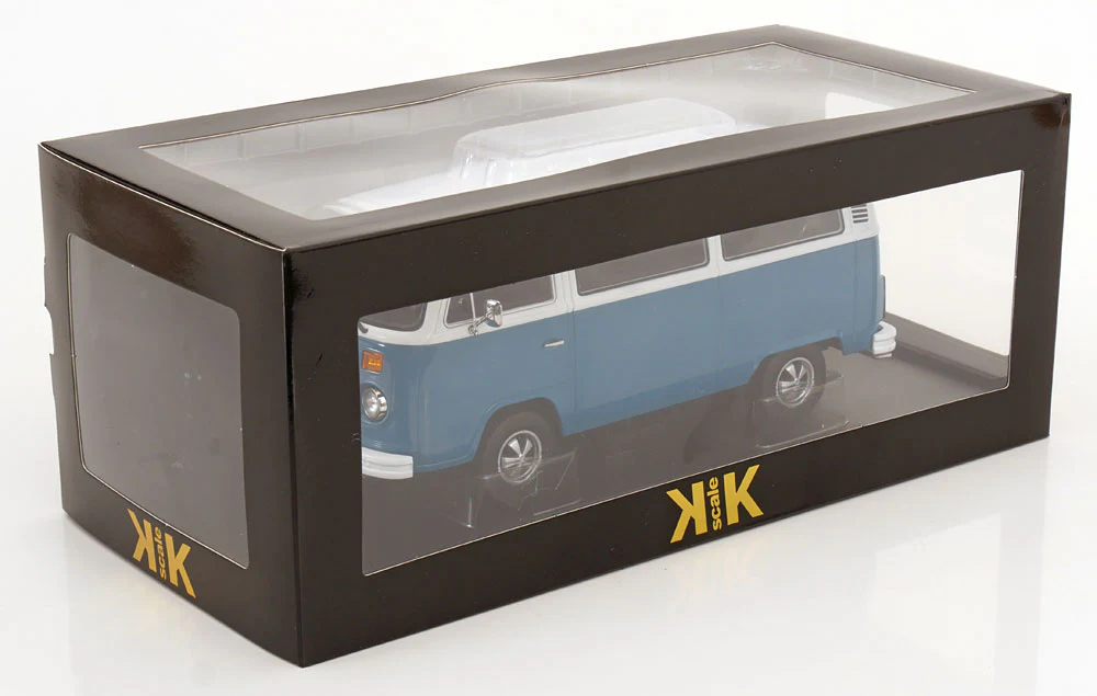 KK Scale 1972 Volkswagen T2b Minibus (Fuchs Wheels) Blue & White 1:18 - Image 6