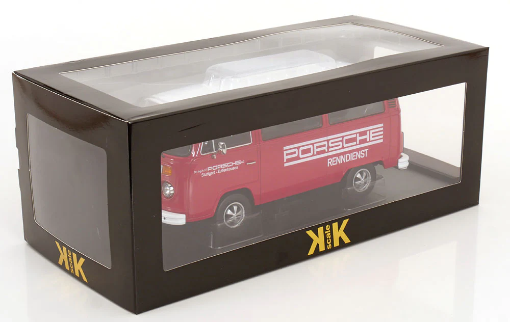 KK Scale 1972 Volkswagen T2b Minibus (Fuchs Wheels) Porsche Renndienst Red 1:18 - Image 6