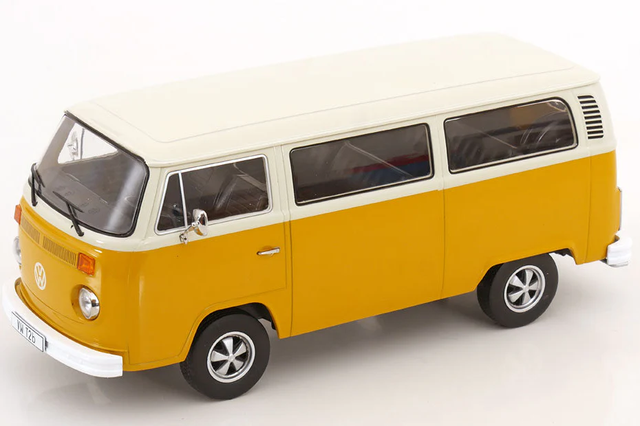 KK Scale 1972 Volkswagen T2b Minibus (Fuchs Wheels) Yellow & White 1:18