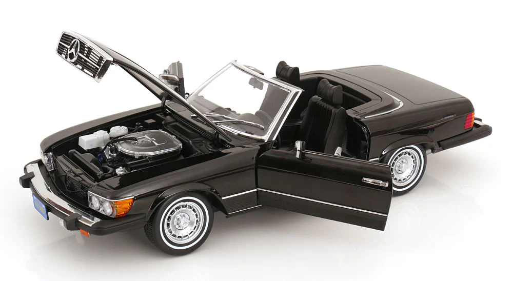 KK Scale 1985 Mercedes-Benz S Class 450 SL (R107) Convertible (American Gigilo) Black Metallic 1:12 - Image 3
