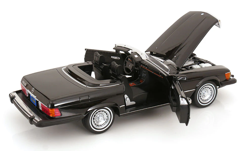 KK Scale 1985 Mercedes-Benz S Class 450 SL (R107) Convertible (American Gigilo) Black Metallic 1:12 - Image 4