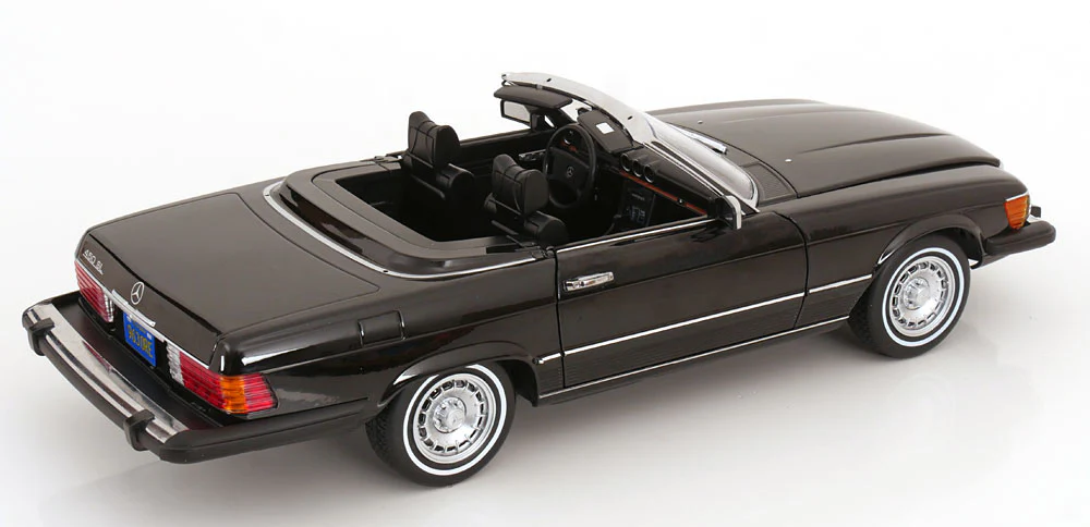 KK Scale 1985 Mercedes-Benz S Class 450 SL (R107) Convertible (American Gigilo) Black Metallic 1:12 - Image 5