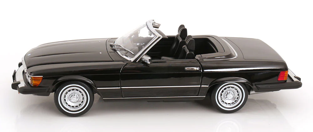 KK Scale 1985 Mercedes-Benz S Class 450 SL (R107) Convertible (American Gigilo) Black Metallic 1:12 - Image 7