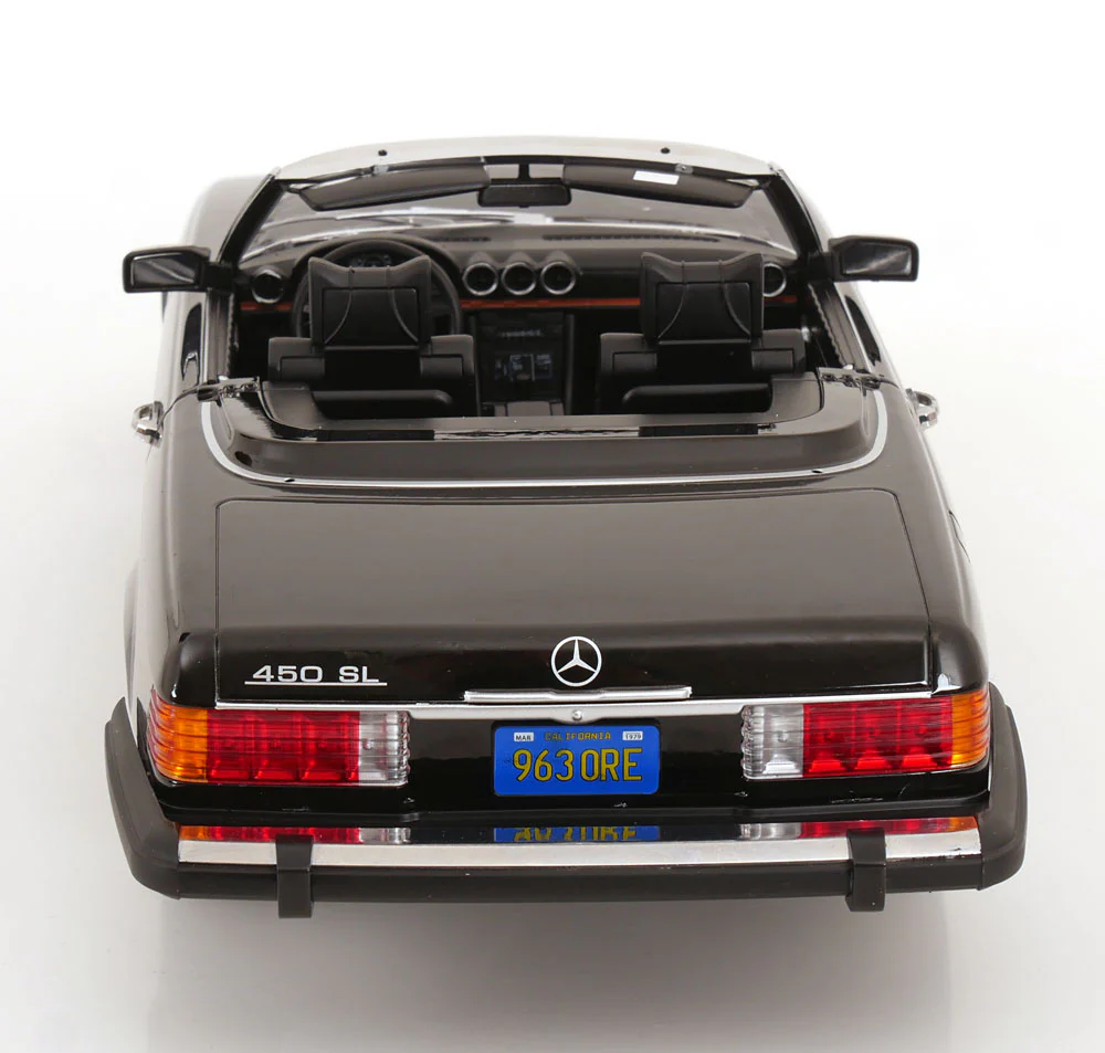 KK Scale 1985 Mercedes-Benz S Class 450 SL (R107) Convertible (American Gigilo) Black Metallic 1:12 - Image 9