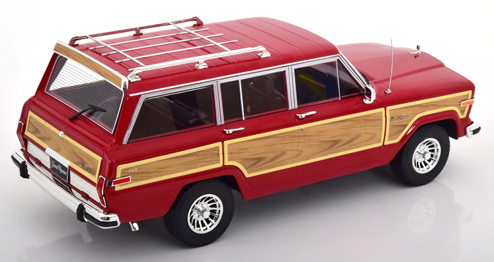 KK Scale 1989 Jeep Wagoneer Burgundy Red w/ Wood Grain 1:18 - Image 2