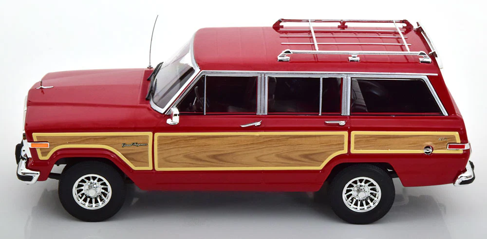 KK Scale 1989 Jeep Wagoneer Burgundy Red w/ Wood Grain 1:18 - Image 3