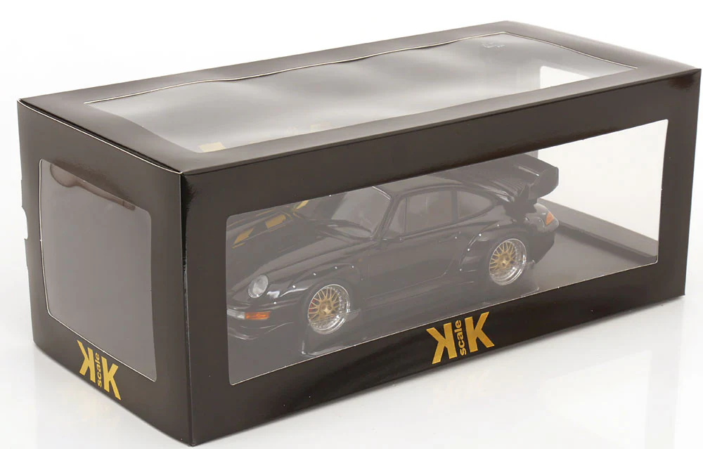 KK Scale 1996 Porsche 911 993 GT2 w/ Gold BBS Wheels Black 1:18 - Image 6