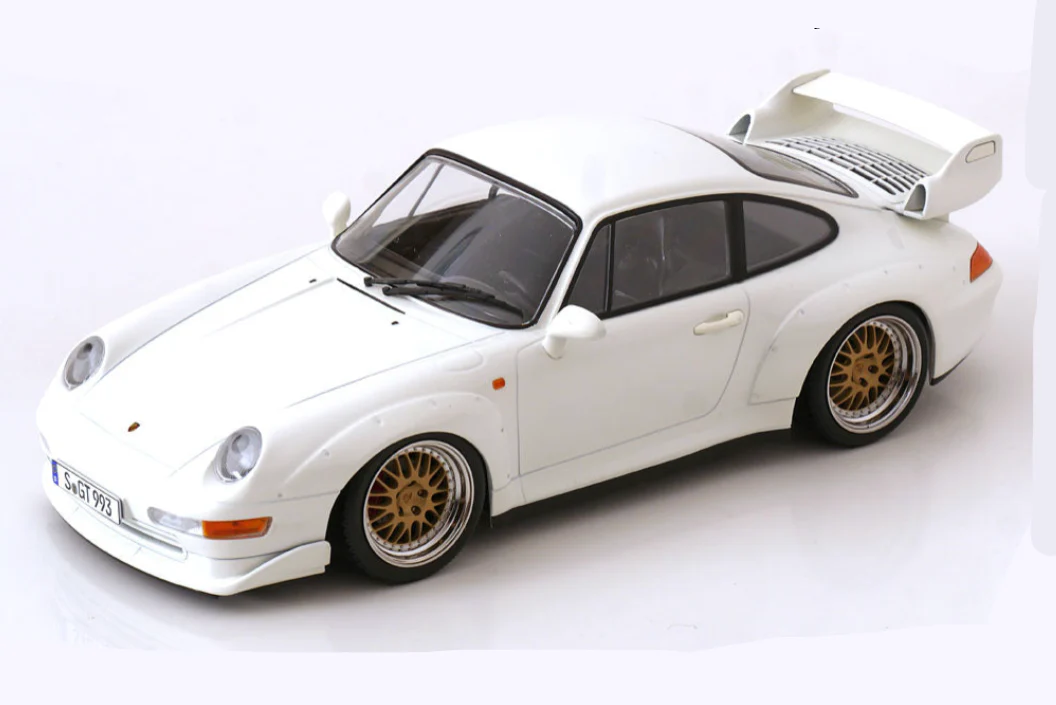 KK Scale 1996 Porsche 911 993 GT2 w/ Gold BBS Wheels White 1:18