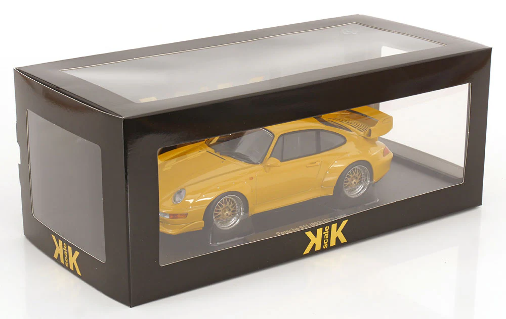 KK Scale 1996 Porsche 911 993 GT2 w/ Gold BBS Wheels Yellow 1:18 - Image 6
