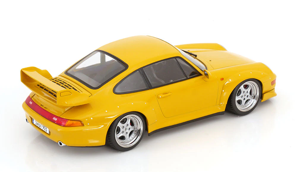 KK Scale 1996 Porsche 911 993 GT2 w/ Speedline Wheels Yellow 1:18 - Image 2