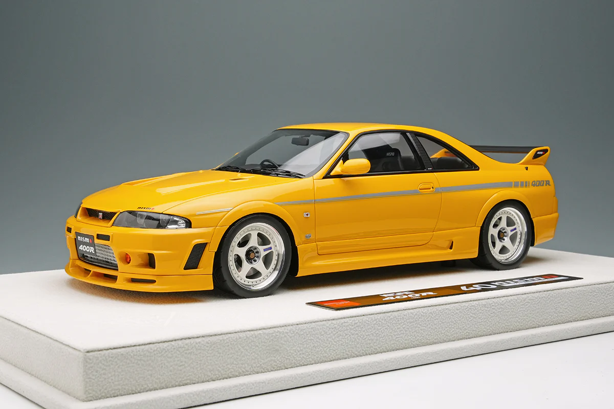 Make Up Co., Ltd / Eidolon 1996 Nissan Skyline 400R GT-R (BNR33) NISMO Yellow WITH DISPLAY 1:18 - Image 5