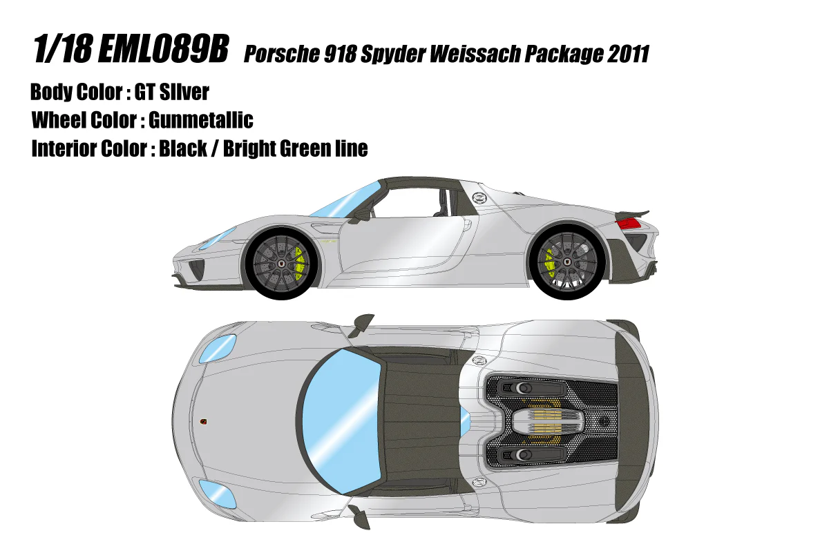 Make Up Co., Ltd / Eidolon 2011 Porsche 918 Spyder Weissach GT Silver WITH DISPLAY 1:18