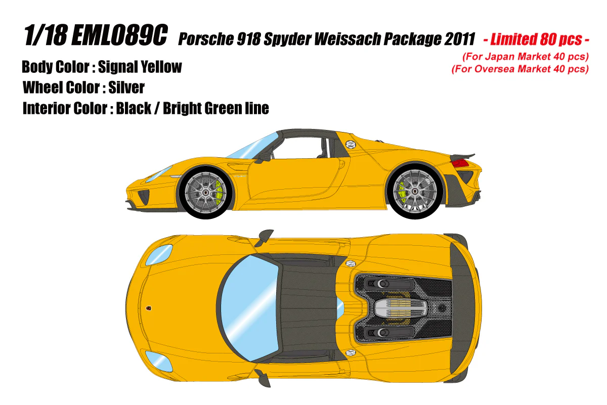 Make Up Co., Ltd / Eidolon 2011 Porsche 918 Spyder Weissach Signal Yellow WITH DISPLAY 1:18