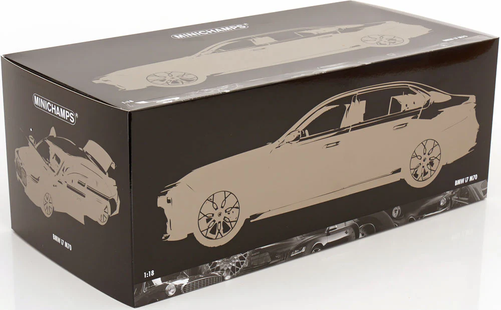 Minichamps 2024 BMW i7 (7 Series) M70 Black and Blue Metallic 1:18 - Image 5