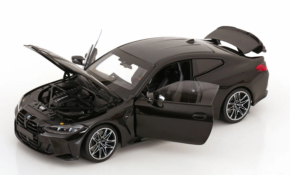 Minichamps 2024 BMW M4 Coupe (G82) w/ Black Carbon Roof Black Metallic 1:18 - Image 3